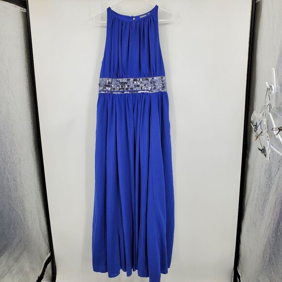 eShskti Women's Blue Sequin Accent Women's Formal Cocktail Maxi Length Dress 1X - Picture 1 of 10